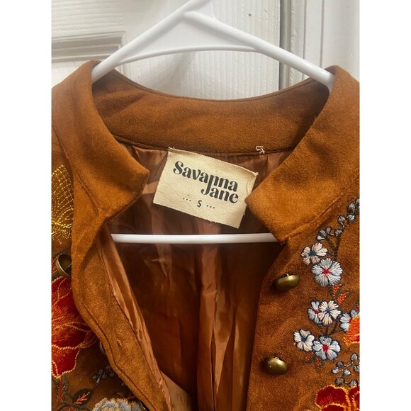 Savannna Jane Embroidered Faux Tan suede Boho western jacket Size small - Picture 5 of 11